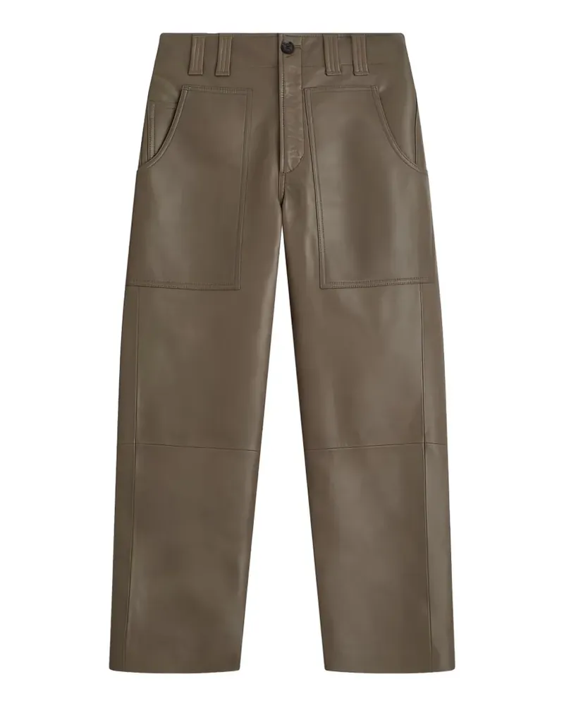 Belstaff logo-patch leather trousers - Braun Braun