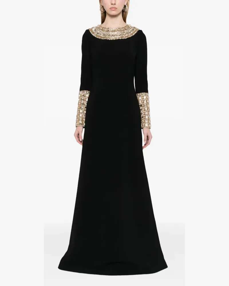 Dina Melwani crystal-embellished floor-length maxi gown dress - Schwarz Schwarz