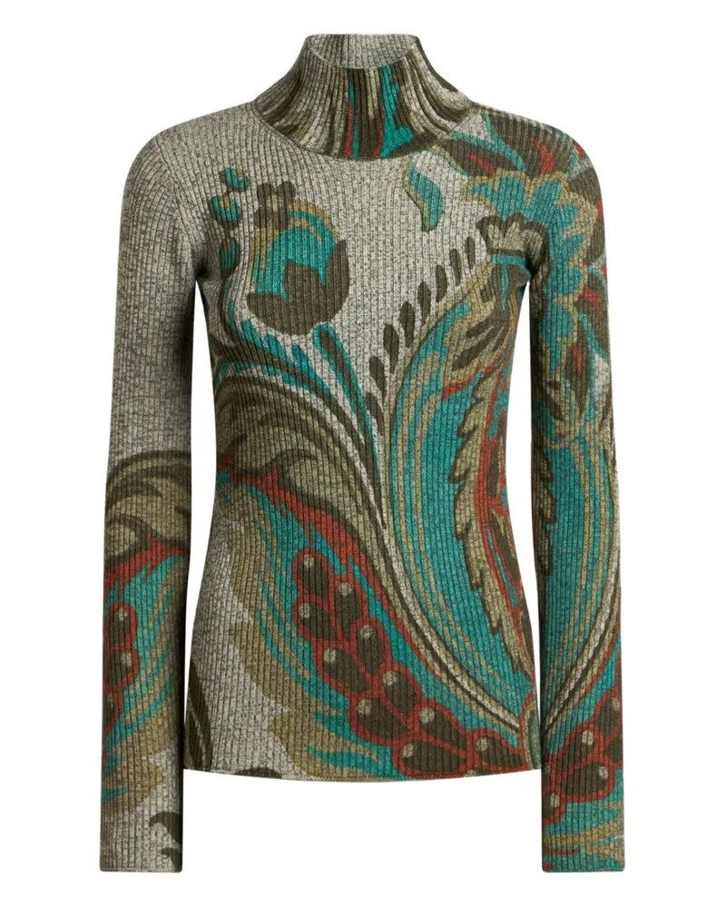 Etro Gerippter Rollkragenpullover mit Paisley-Print - Grau Grau