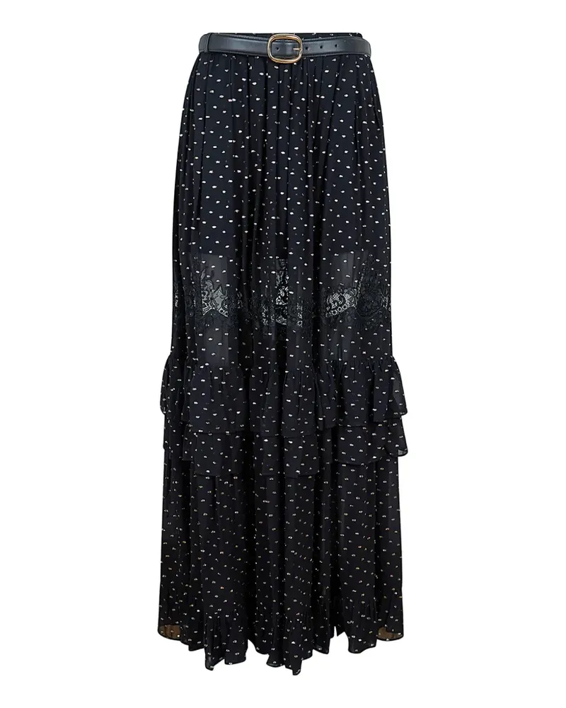 Self-Portrait Maxirock im Metallic-Look mit Spitzenbesatz - Schwarz Schwarz