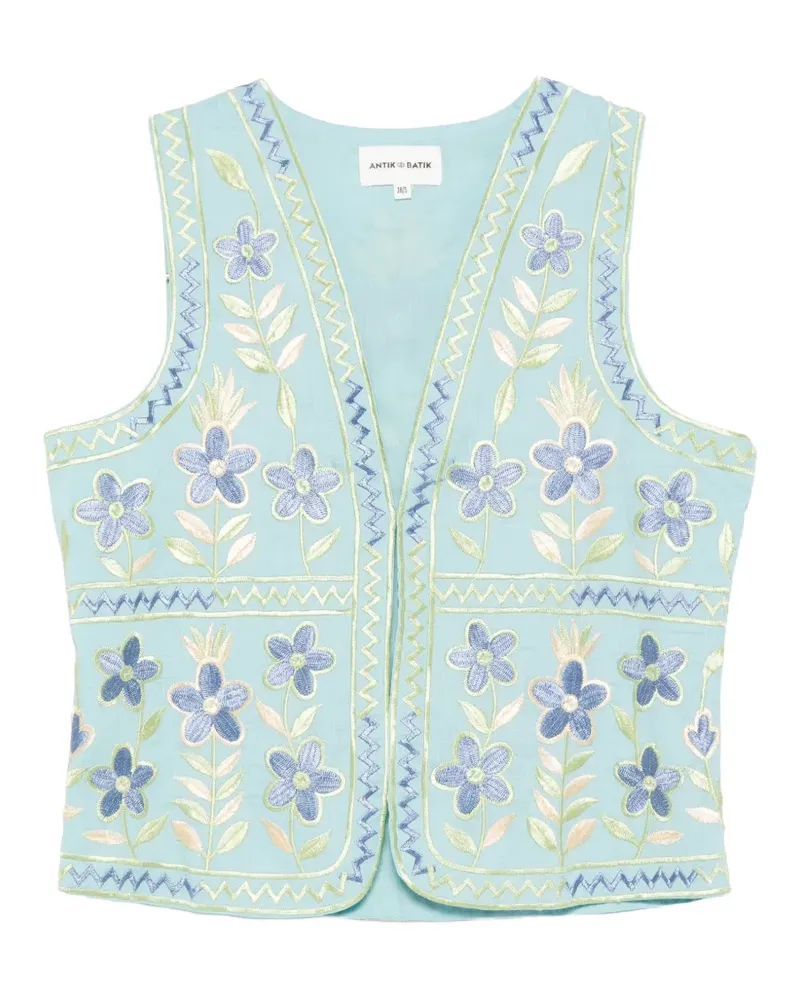 Antik Batik Carioca Weste mit Blumenstickerei - Blau Blau