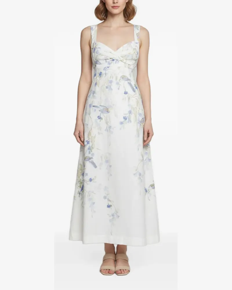 Zimmermann floral-print twisted-front midi dress - Weiß Weiß