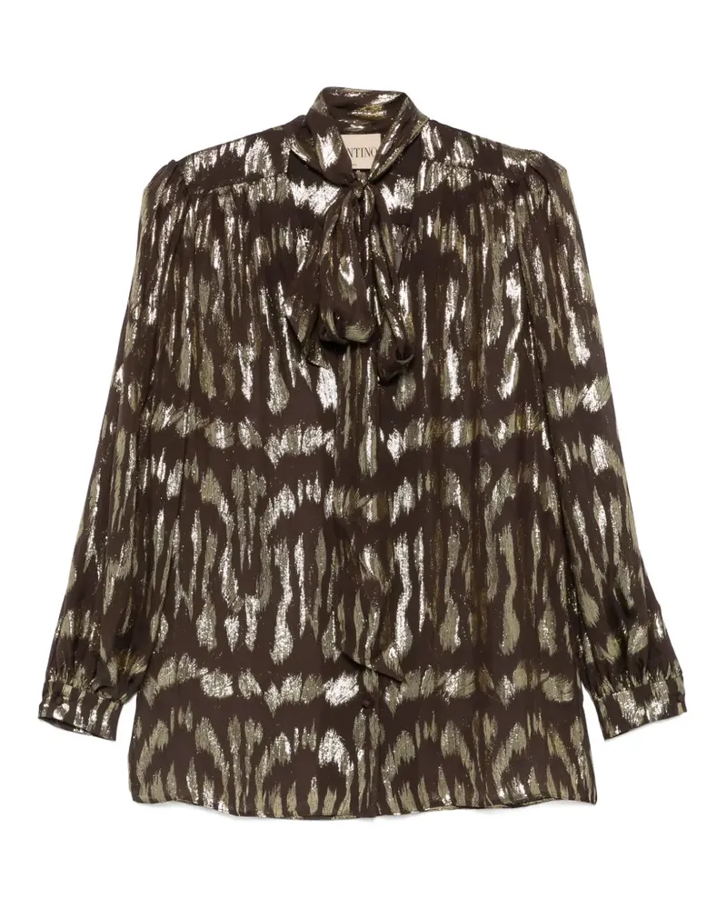 Valentino Garavani pussy-bow metallic-pattern blouse - Braun Braun