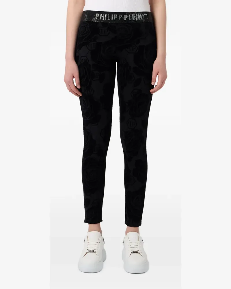 Philipp Plein Flock Flower Monogram Leggings - Schwarz Schwarz