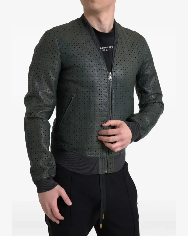 Dolce & Gabbana Bomberjacke aus Leder mit perforiertem Detail - Grün Grün