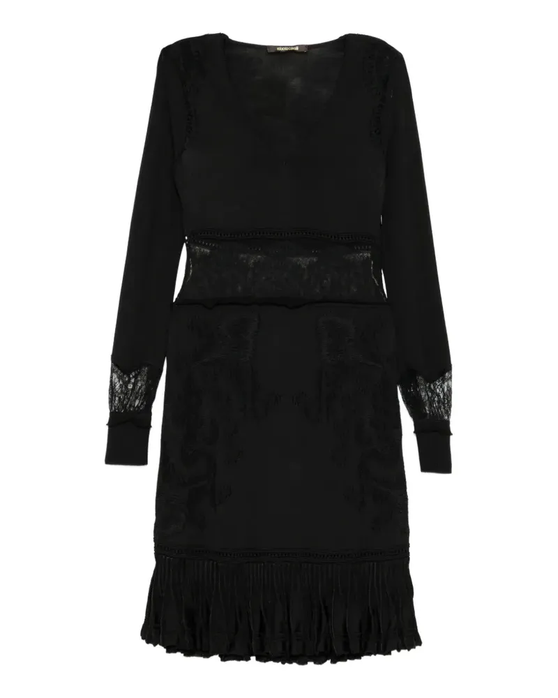 Roberto Cavalli Rüschenkleid mit Spitzeneinsätzen - Schwarz Schwarz