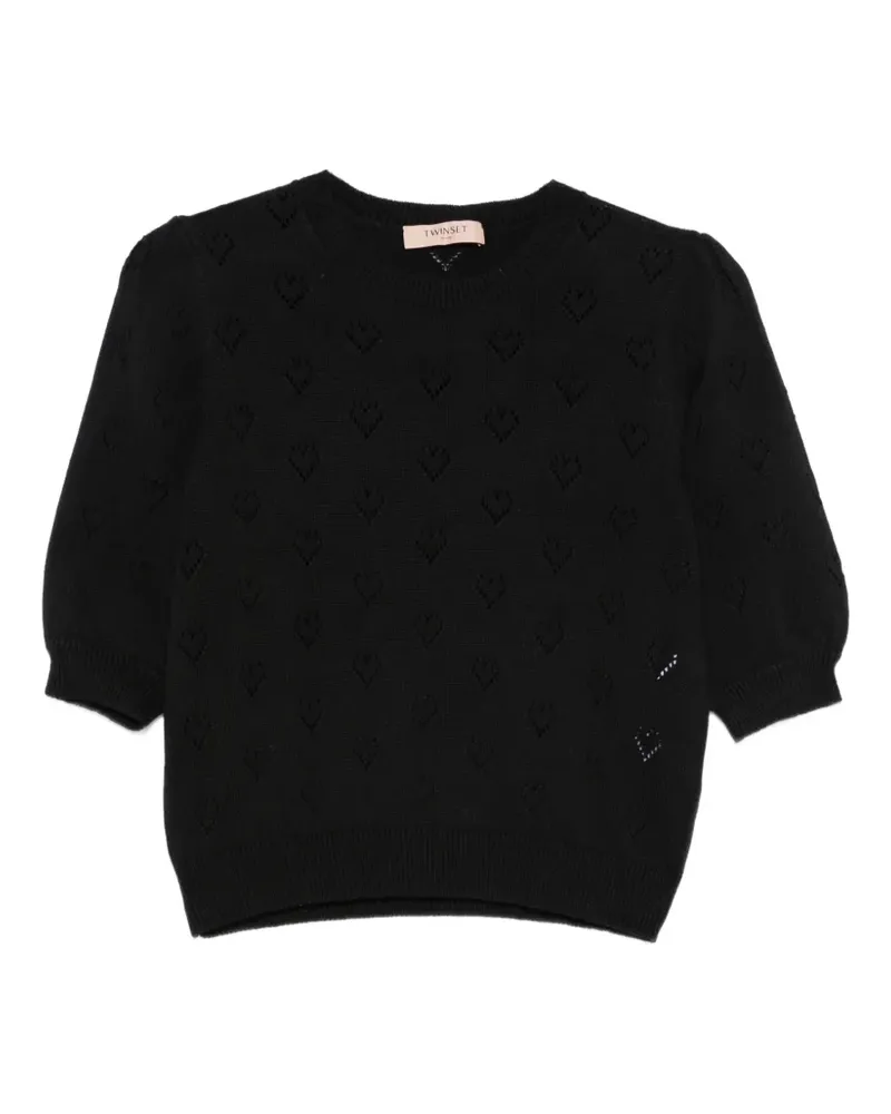 Twin-Set Kurzärmeliger Pullover mit Herzmotiv - Schwarz Schwarz