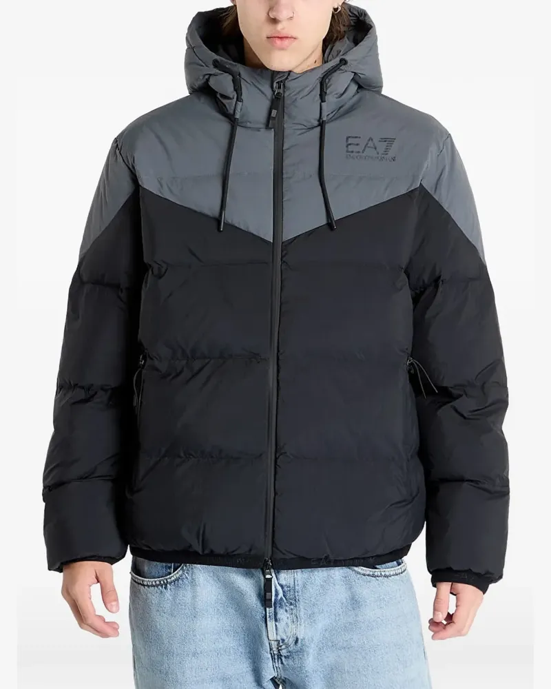 EA7 Gefütterte Kapuzenjacke - Schwarz Schwarz