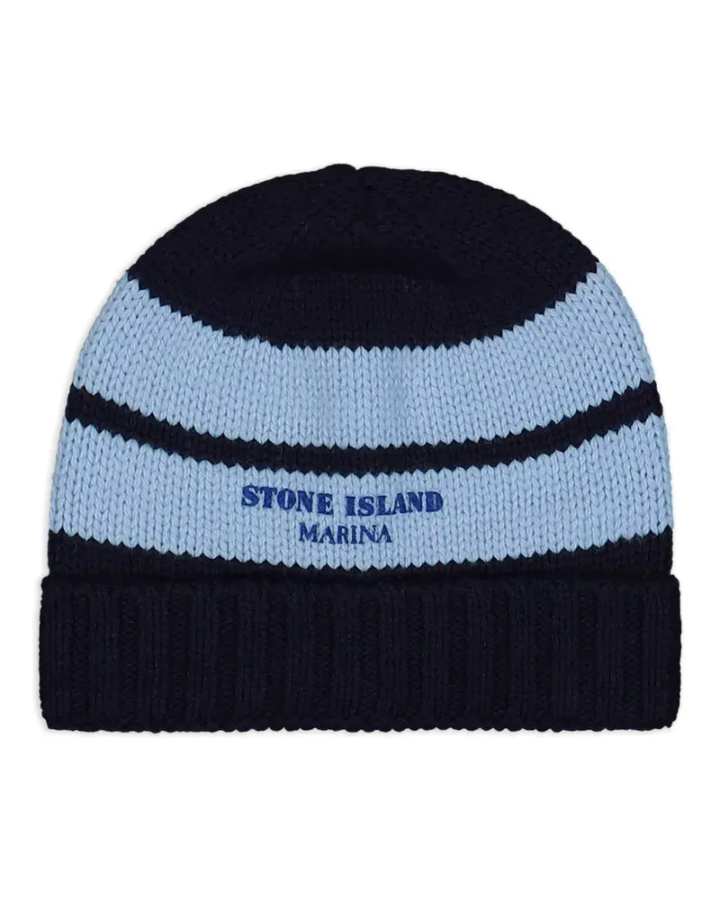 Stone Island Gestreifte Beanie - Blau Blau