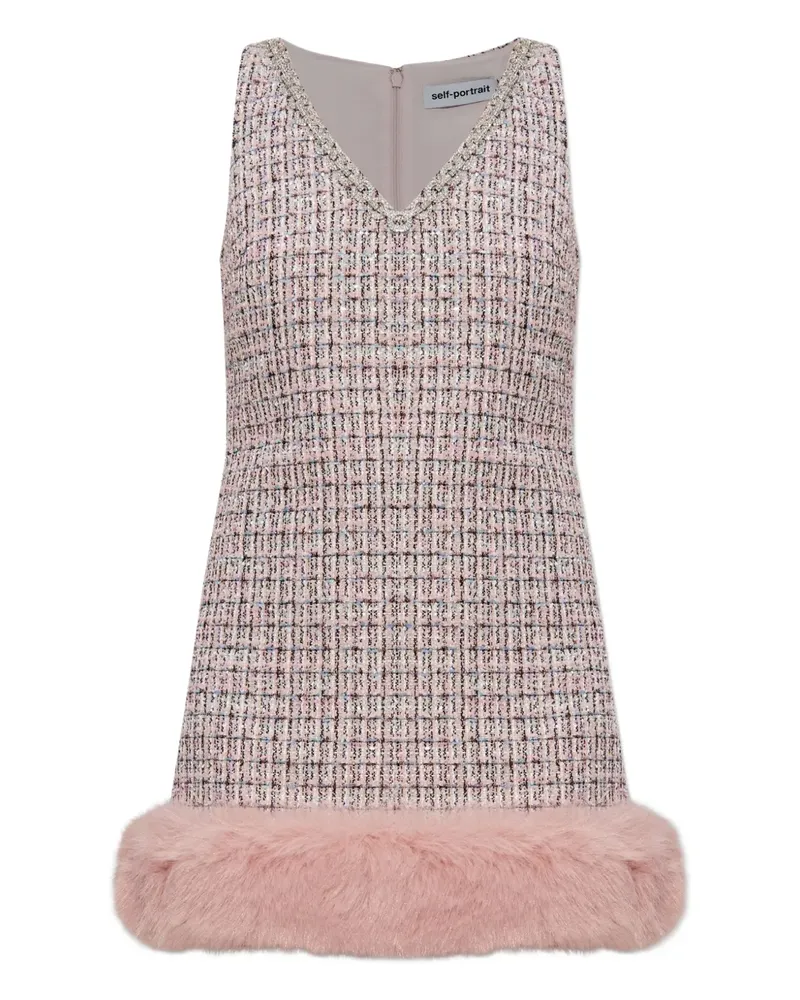 Self-Portrait embellished fur-trimmed dress - Rosa Rosa