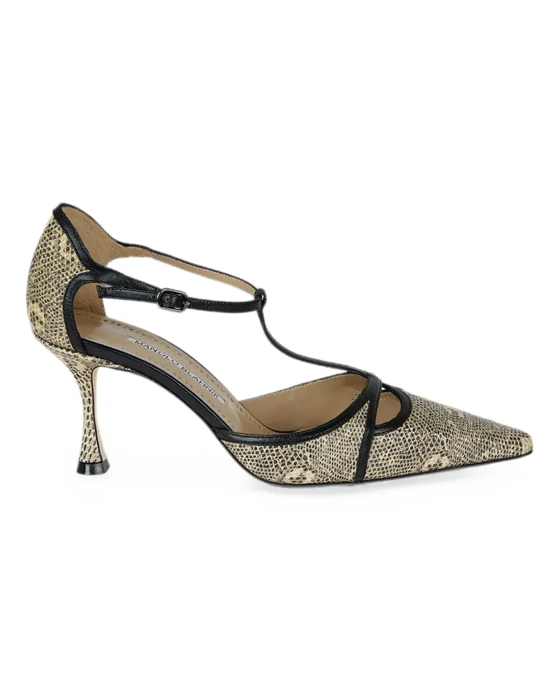 Manolo Blahnik GISH snakeskin-effect T-bar pumps - Nude Nude