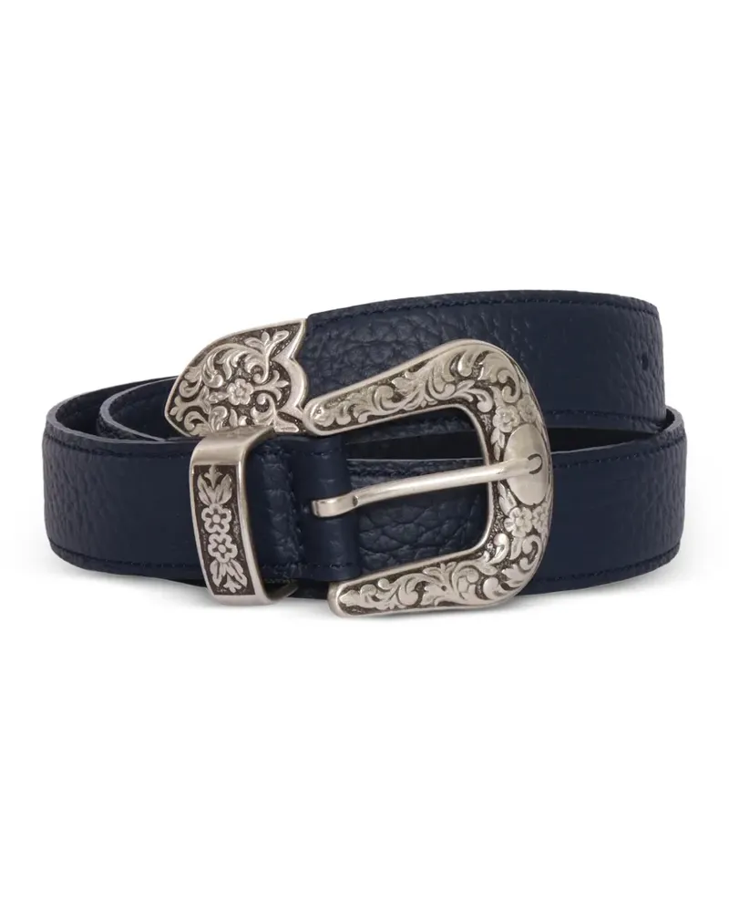 Orciani floral-engraved leather belt - Blau Blau