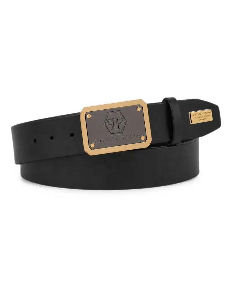 Philipp Plein leather belt hexagon logo - Schwarz Schwarz