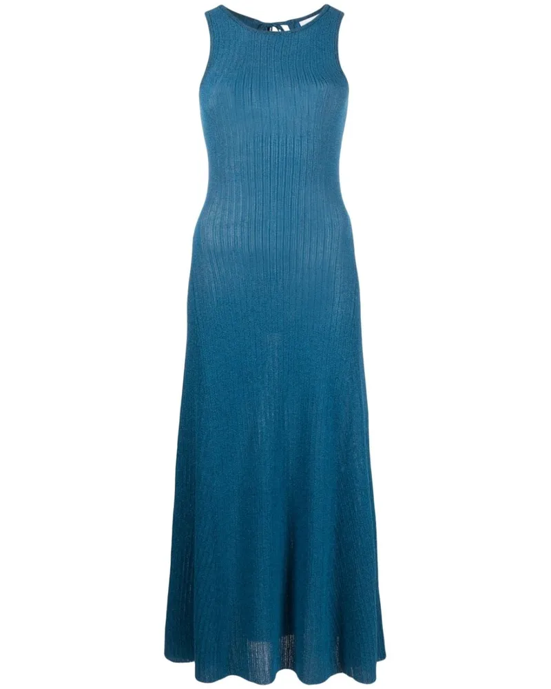 Ganni Geripptes Metallic-Kleid - Blau Blau
