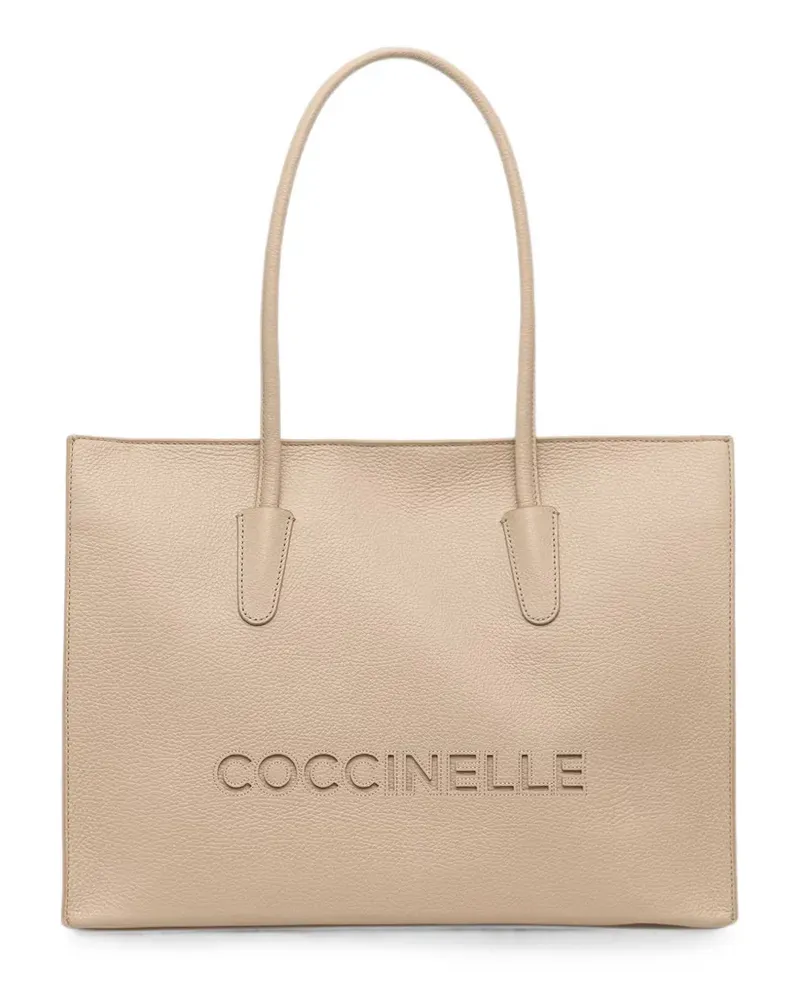 Coccinelle logo-embossed grained-leather tote bag - Nude Nude