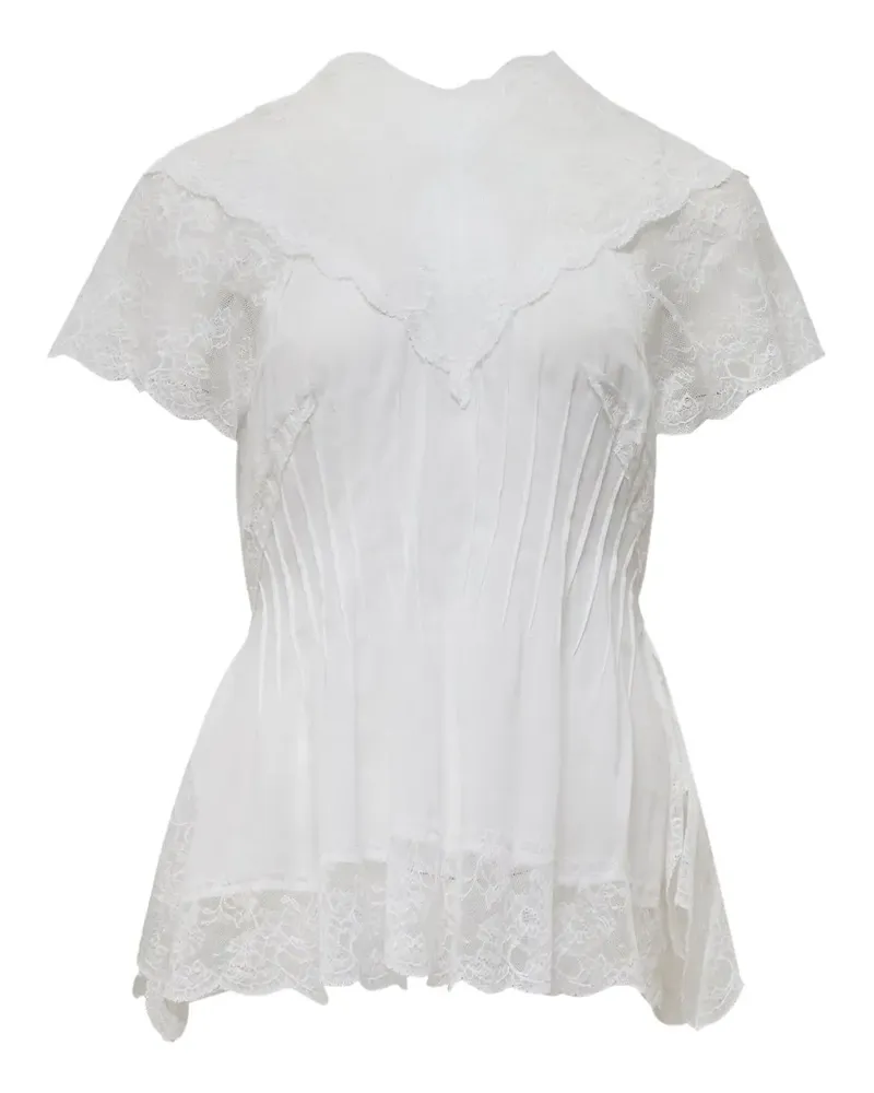 pushBUTTON darted lace-trim top - Weiß Weiß