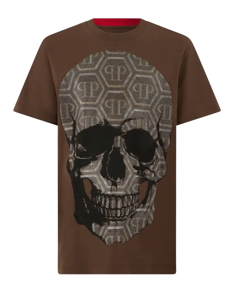Philipp Plein T-Shirt mit Totenkopf und Monogramm - Braun Braun