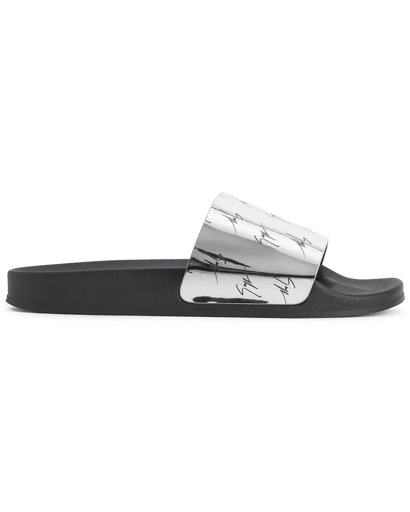 Giuseppe Zanotti metallic logo slides - Grau Grau