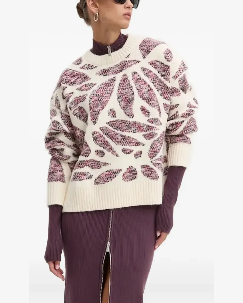 Desigual Rundhals-Pullover mit Blattmuster - Weiß Weiß