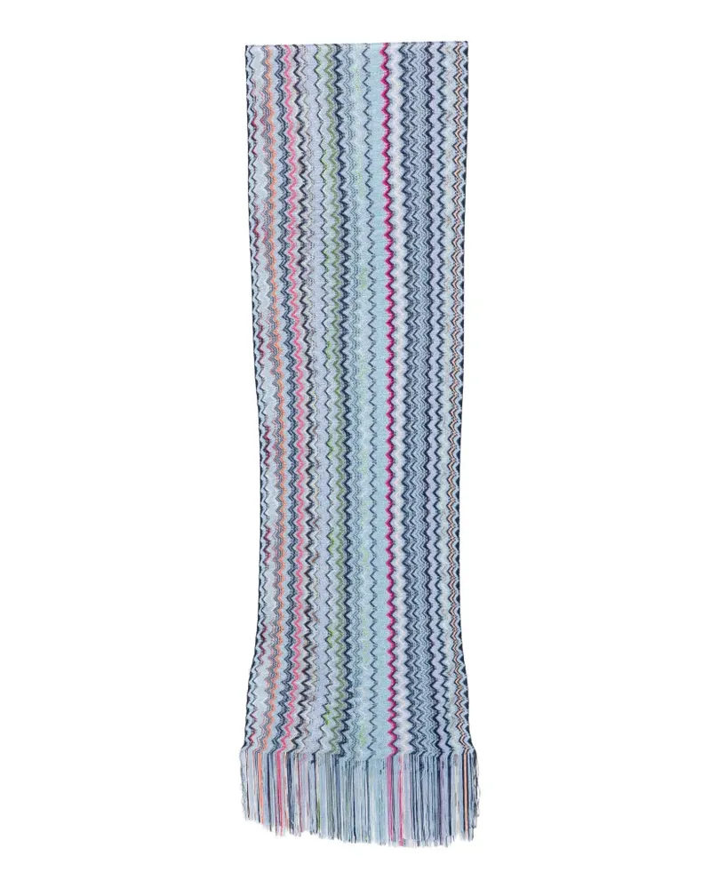 Missoni zigzag-knit fringed scarf - Blau Blau