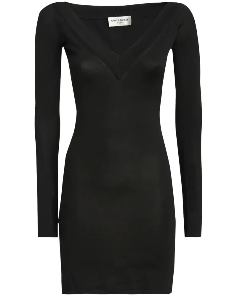 Saint Laurent Minikleid mit V-Ausschnitt - Schwarz Schwarz
