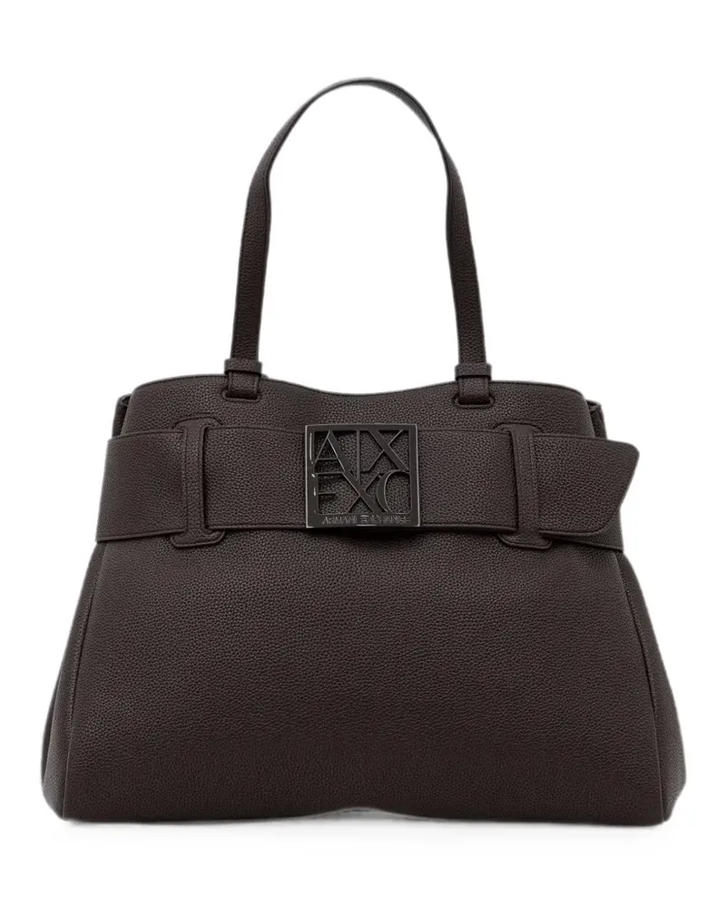 Armani Exchange logo-plaque pebbled-texture tote bag - Braun Braun