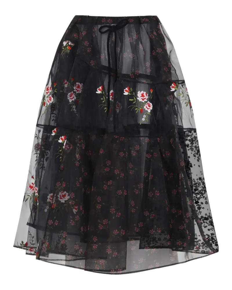 Simone Rocha floral embroidered mid skirt - Schwarz Schwarz