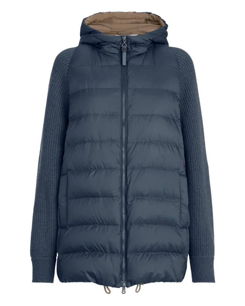Brunello Cucinelli Kapuzenjacke mit gestrickten Ärmeln - Blau Blau