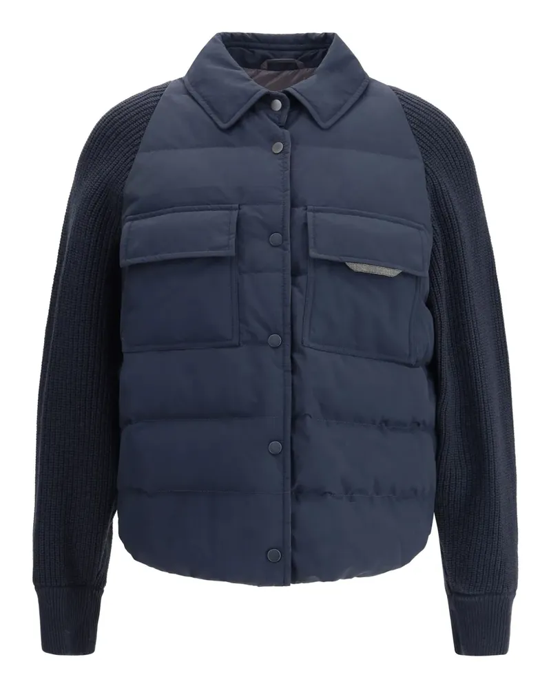 Brunello Cucinelli Wattierte Jacke mit gestrickten Ärmeln - Blau Blau