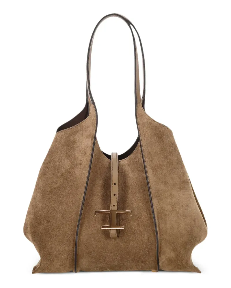 TOD'S T Timeless shopping bag in suede small - Braun Braun