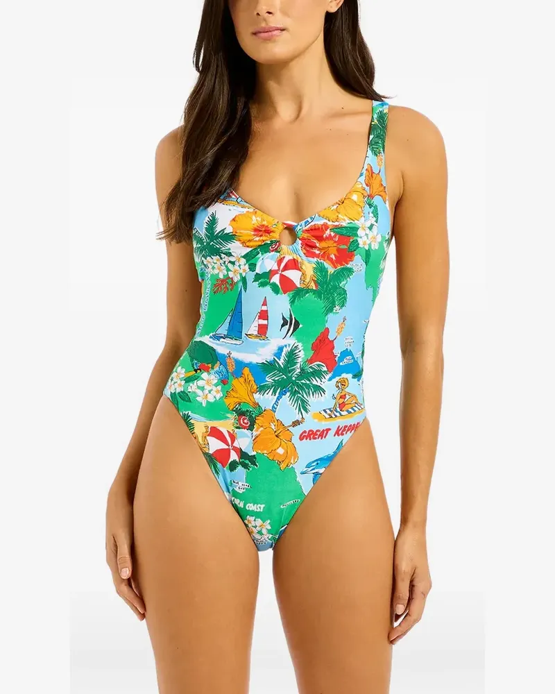 Seafolly Australia Neckholder-Badeanzug mit Ringdetail - Blau Blau