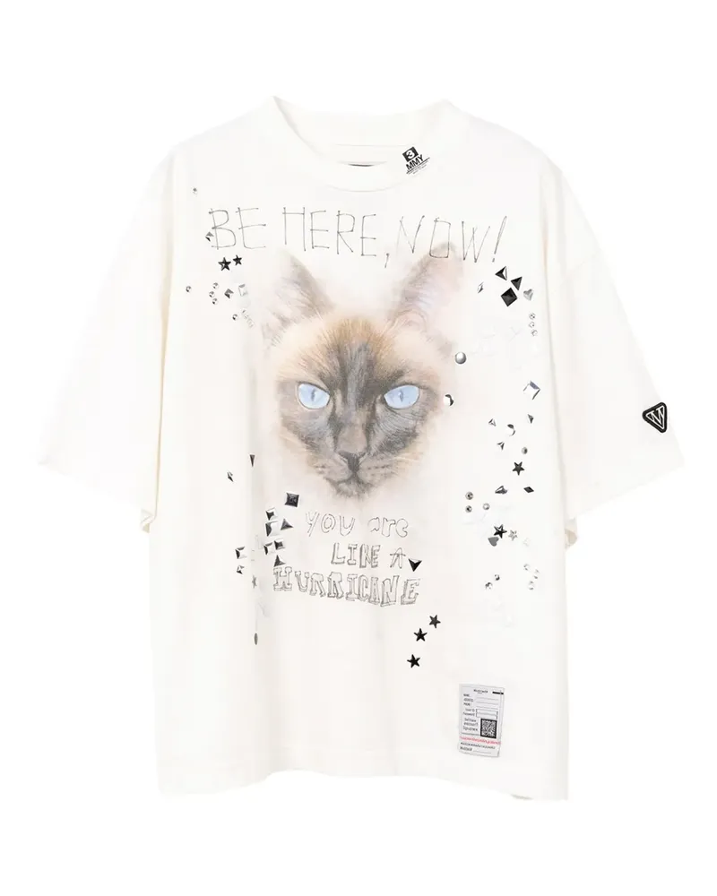 MIHARAYASUHIRO Verziertes T-Shirt mit Katzen-Print - Weiß Weiß