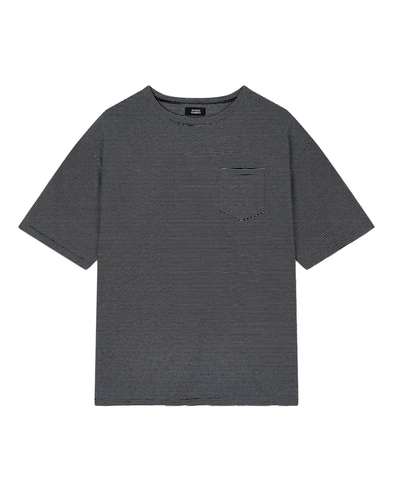 STUDIO TOMBOY Gestreiftes T-Shirt mit Brusttasche - Schwarz Schwarz