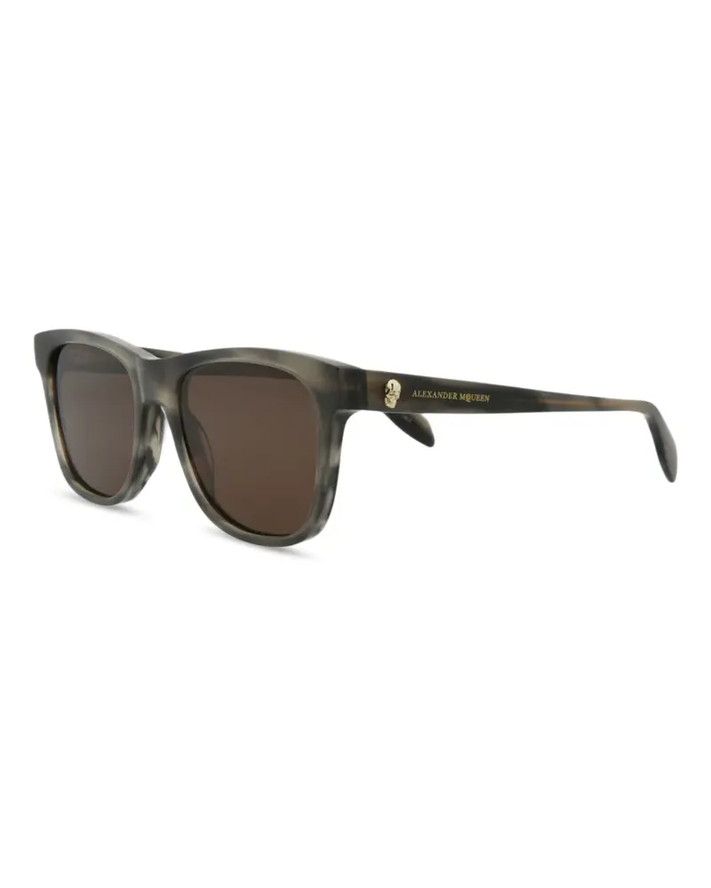 Alexander McQueen Eckige Sonnenbrille mit Totenkopf-Schild - Grau Grau