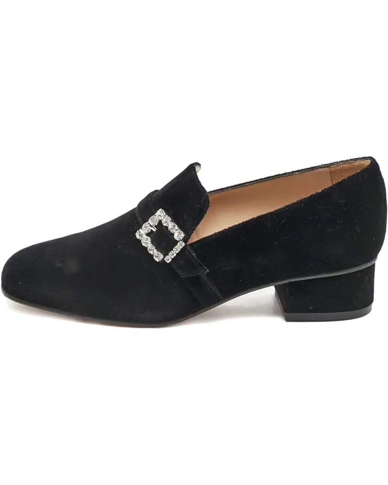 Stuart Weitzman Loafer aus Samt mit Kristallschnalle - Schwarz Schwarz