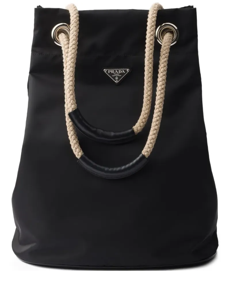 Prada Re-Nylon Tote Bag mit Kordelzug - Schwarz Schwarz