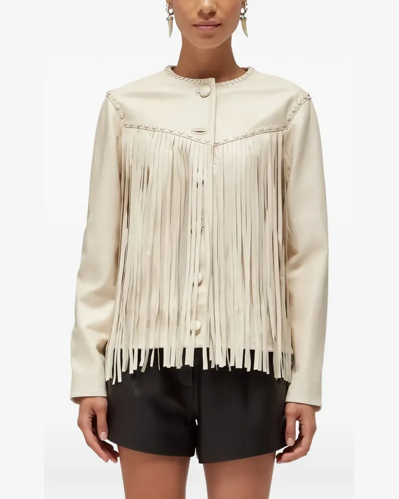 Blumarine Cowboy ringe-trimmed leather jacket - Nude Nude