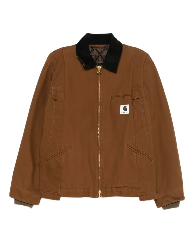Sacai x Carhartt Reißverschluss-Jacke mit Kontrastkragen - Braun Braun