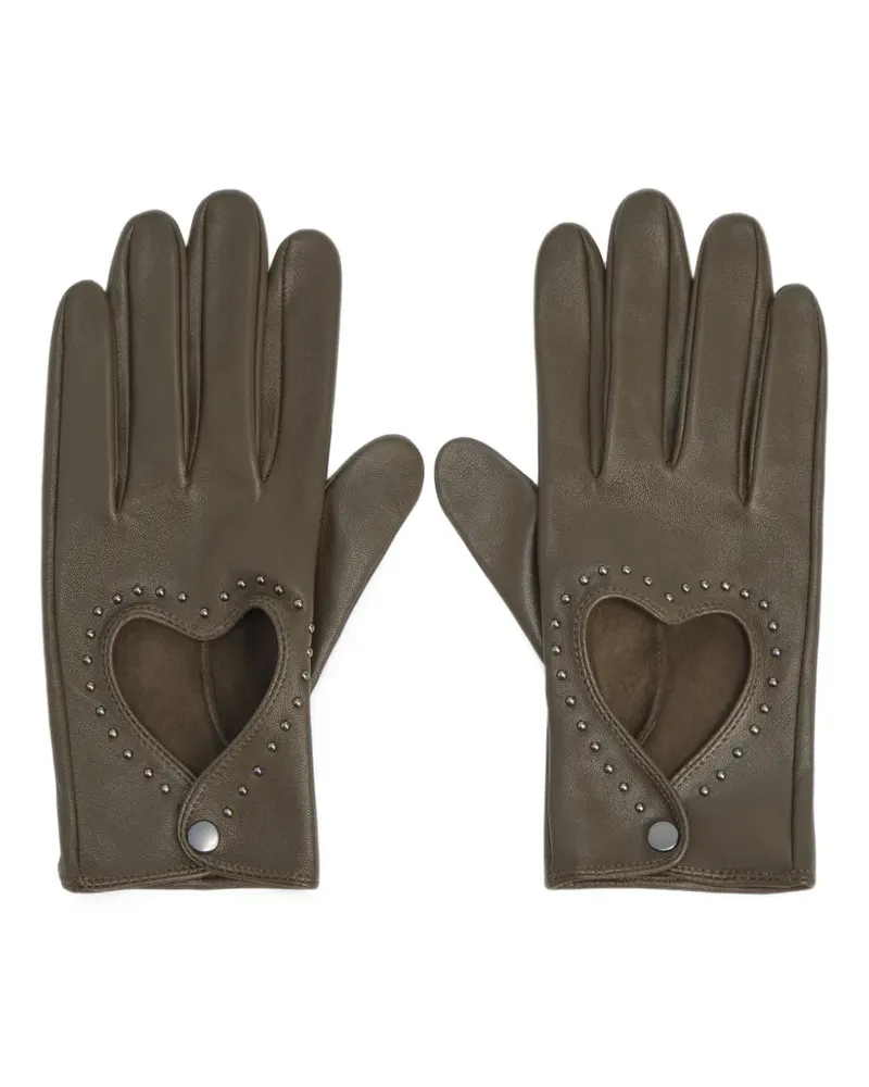 BIMBA Y LOLA Khakifarbene Lederhandschuhe mit Herzdetail - Braun Braun