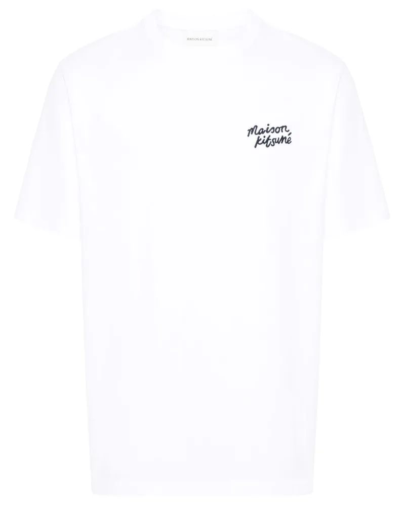 Kitsuné T-Shirt mit Logo-Stickerei White