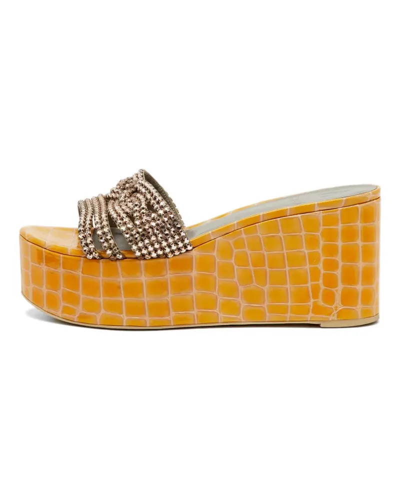 Gina Kristallverzierte Wedge-Sandalen mit Kroko-Effekt - Gelb Gelb