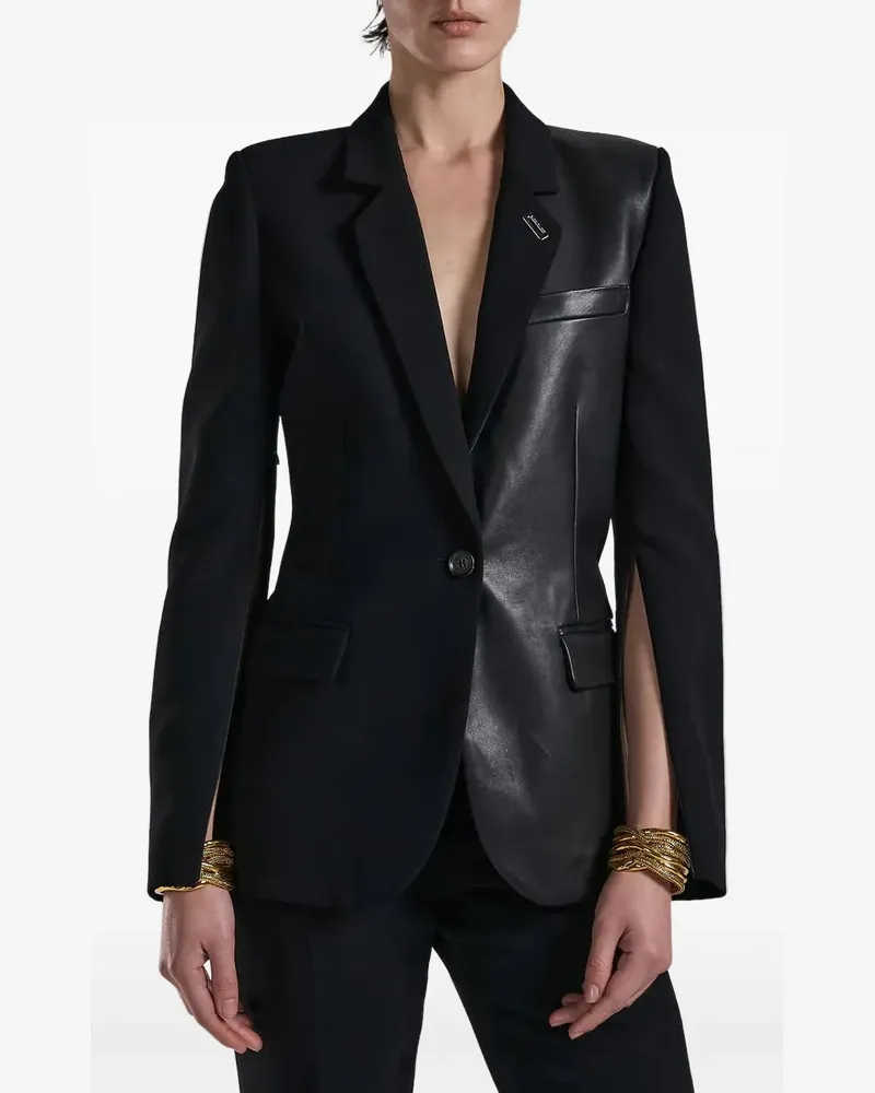Barbara Bui Krepp-Blazer mit Ledereinsätzen - Schwarz Schwarz
