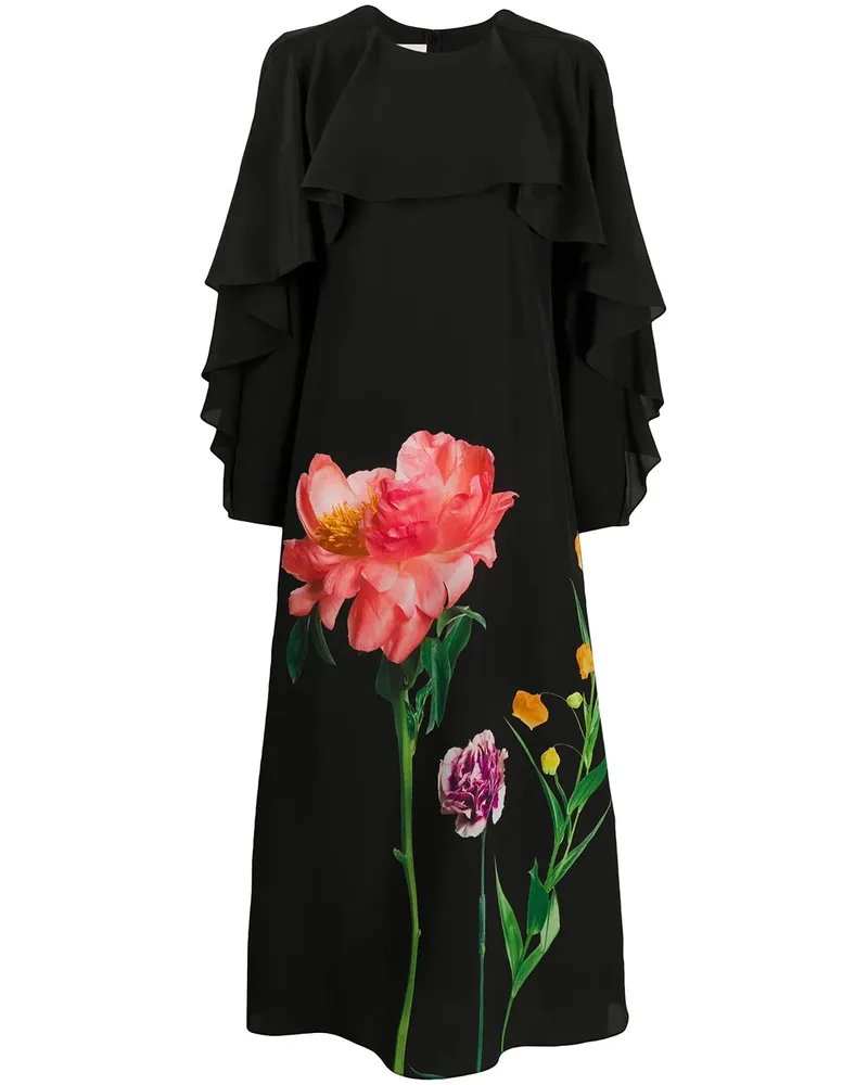 Valentino Garavani Midikleid mit Blumen-Print - Schwarz Schwarz