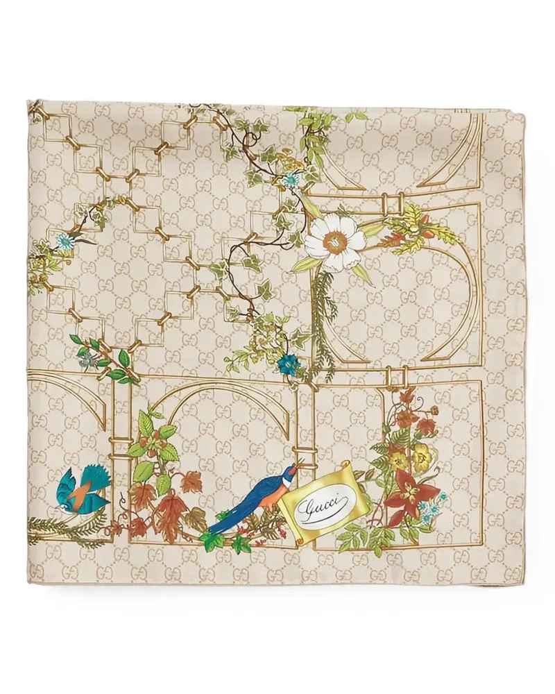 Gucci logo-pattern floral-print scarf - Nude Nude