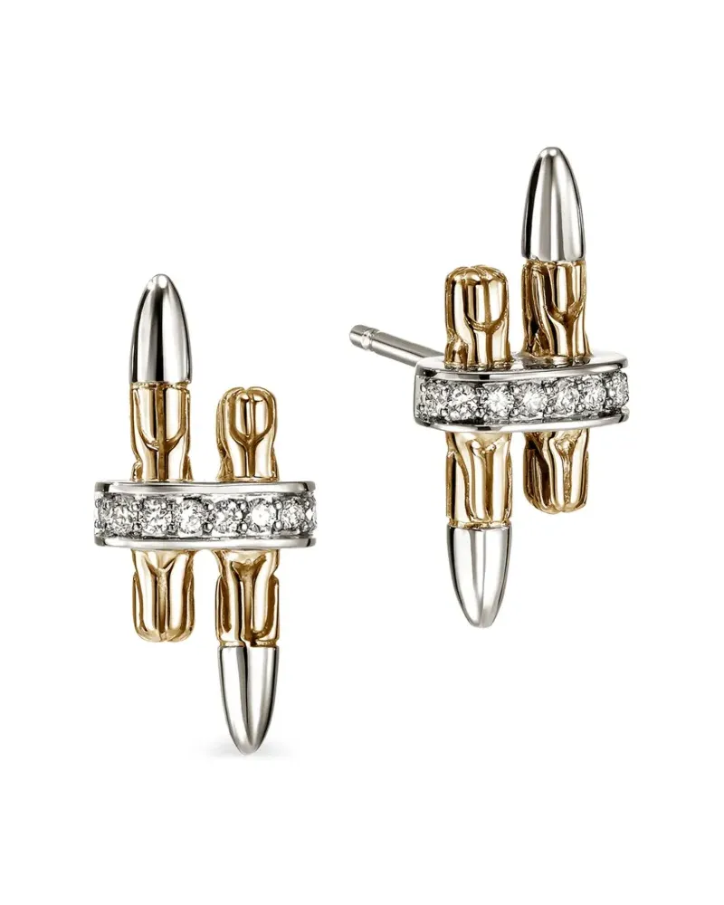 John Hardy 14kt Gelbgold- und Sterlingsilberohrringe mit Diamanten Silber