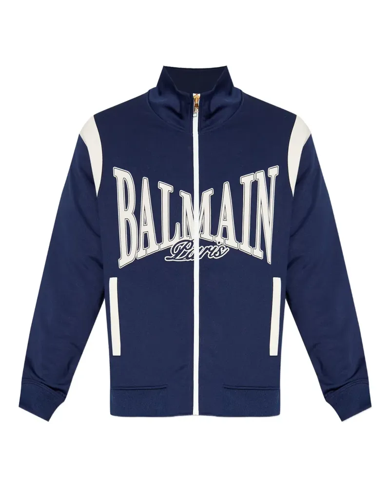 Balmain logo-print zip-up jacket - Blau Blau