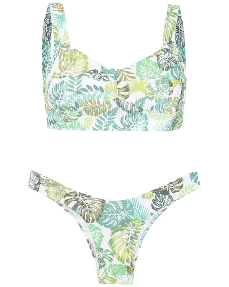 Amir Slama Bikini mit Palmblatt-Print - Grün Grün