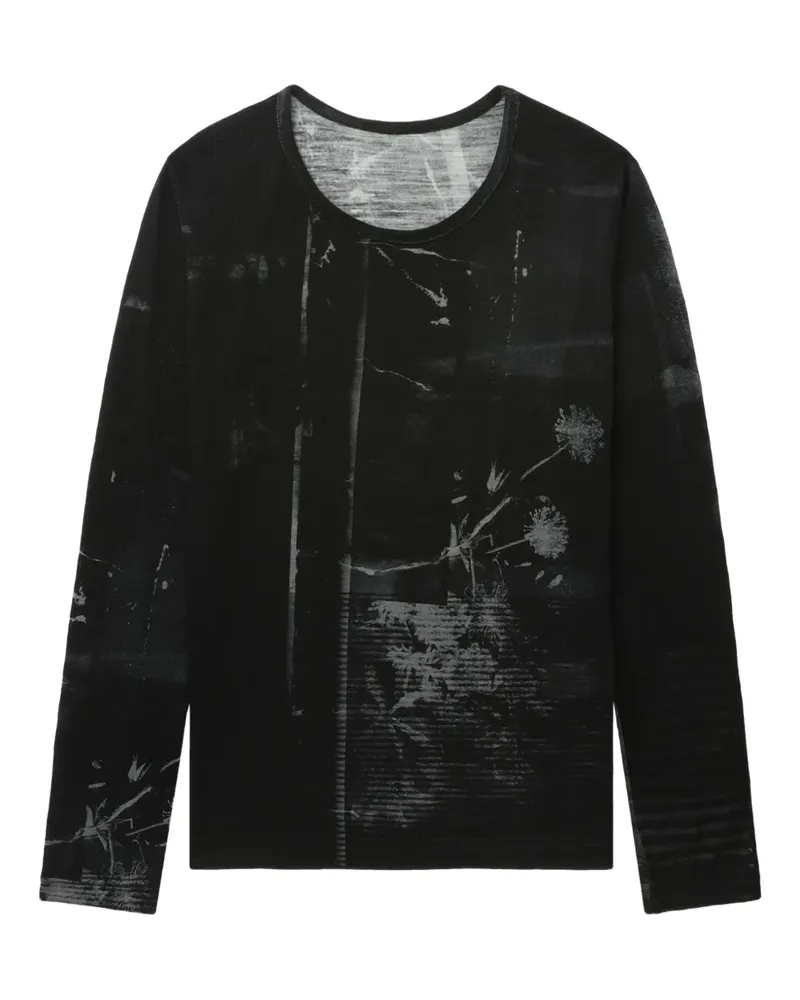 Yohji Yamamoto Langarmshirt mit abstraktem Print - Schwarz Schwarz