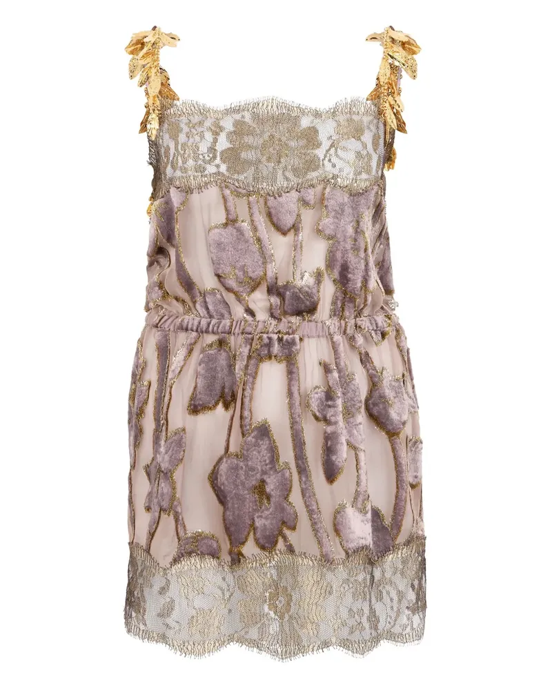 Roberto Cavalli Blumenmuster-Kleid mit Blattriemen - Nude Nude