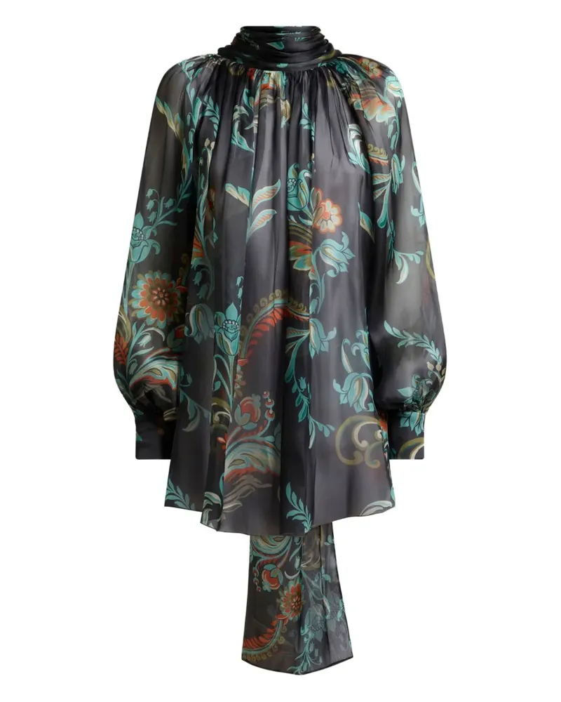 Etro Stehkragen-Bluse mit Narzissen-Motiv - Schwarz Schwarz